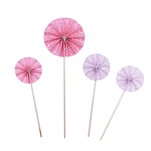 4Pcs/lot Mini Paper Fan Cake Topper Cupcake