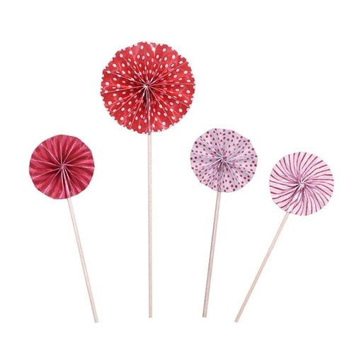 4Pcs/lot Mini Paper Fan Cake Topper Cupcake