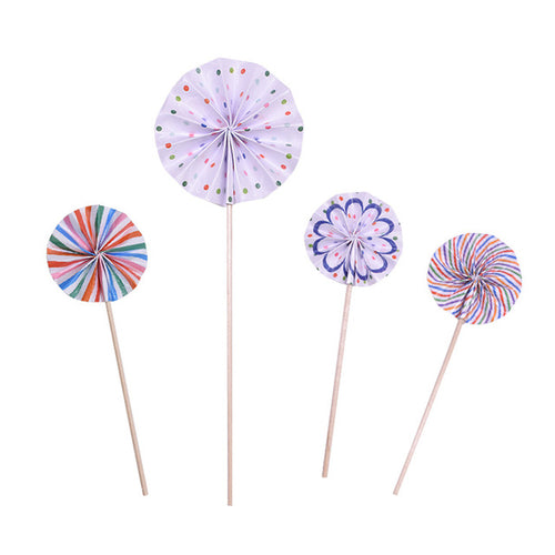4Pcs/lot Mini Paper Fan Cake Topper Cupcake