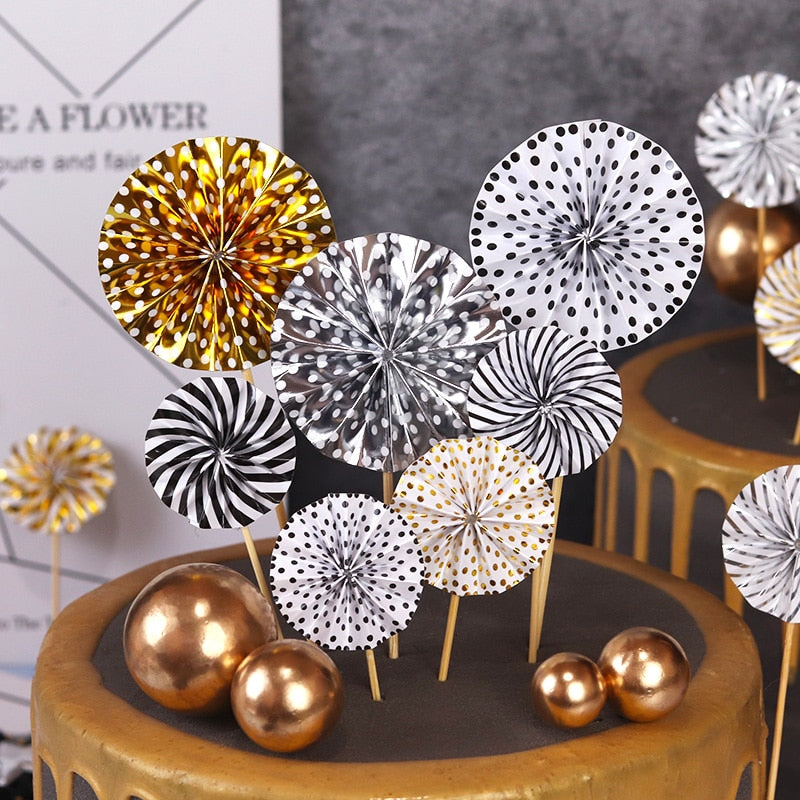 4Pcs/lot Mini Paper Fan Cake Topper Cupcake