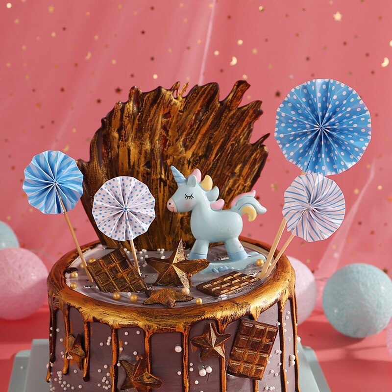 4Pcs/lot Mini Paper Fan Cake Topper Cupcake