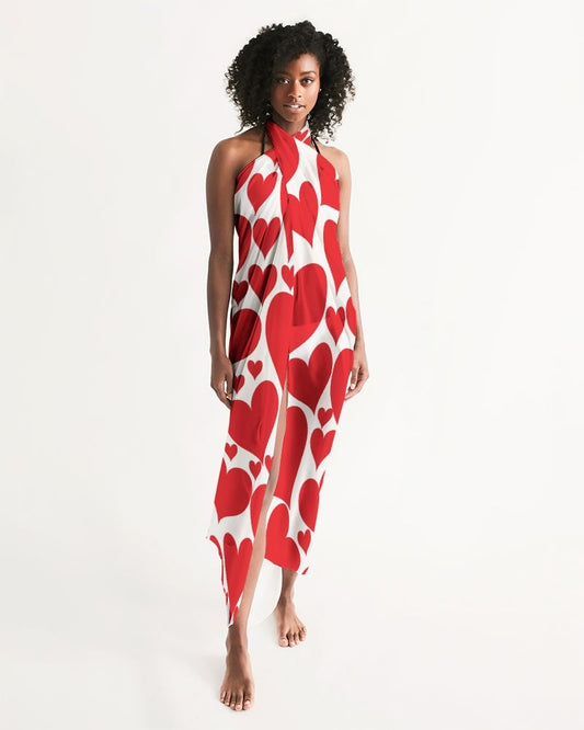Uniquely You Womens Wrap Sarong - Casual / Swimwear / Love Red Hearts