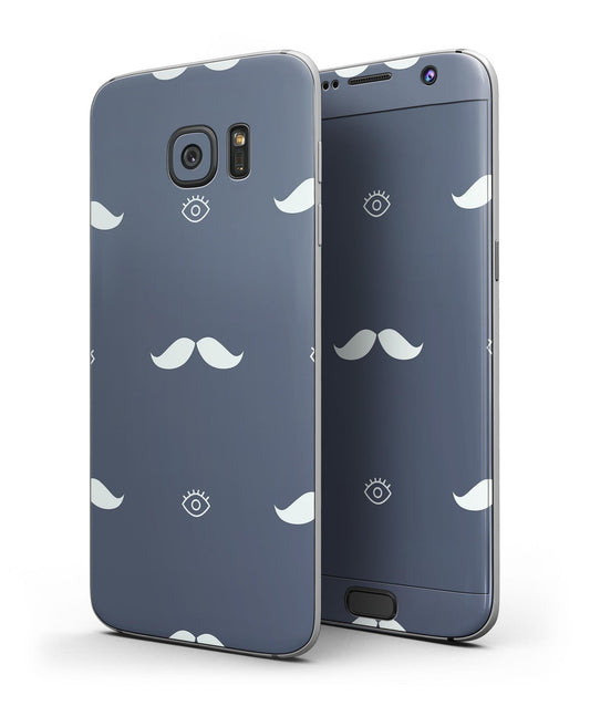 Cartoon Eyes Mustache Over Navy Pattern - Full Body Skin-Kit for the
