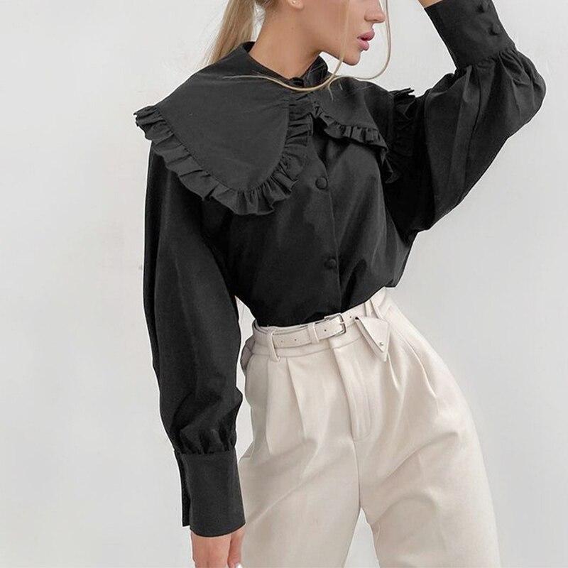Casual Retro Ruffle Big Turn-down Collar Kawaii Blouse
