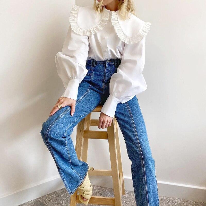 Casual Retro Ruffle Big Turn-down Collar Kawaii Blouse
