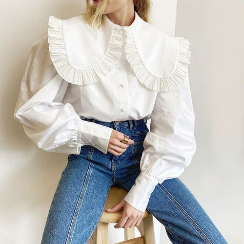 Casual Retro Ruffle Big Turn-down Collar Kawaii Blouse