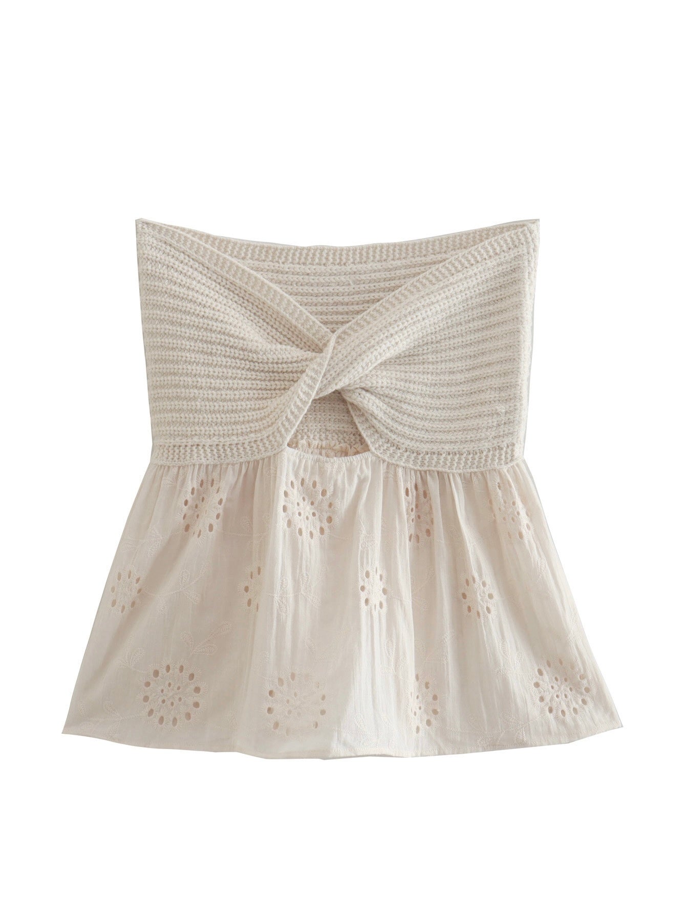 Off Shouler Strapless Bowknot Hollow Out Sexy Tube Knitted Cotton Crop