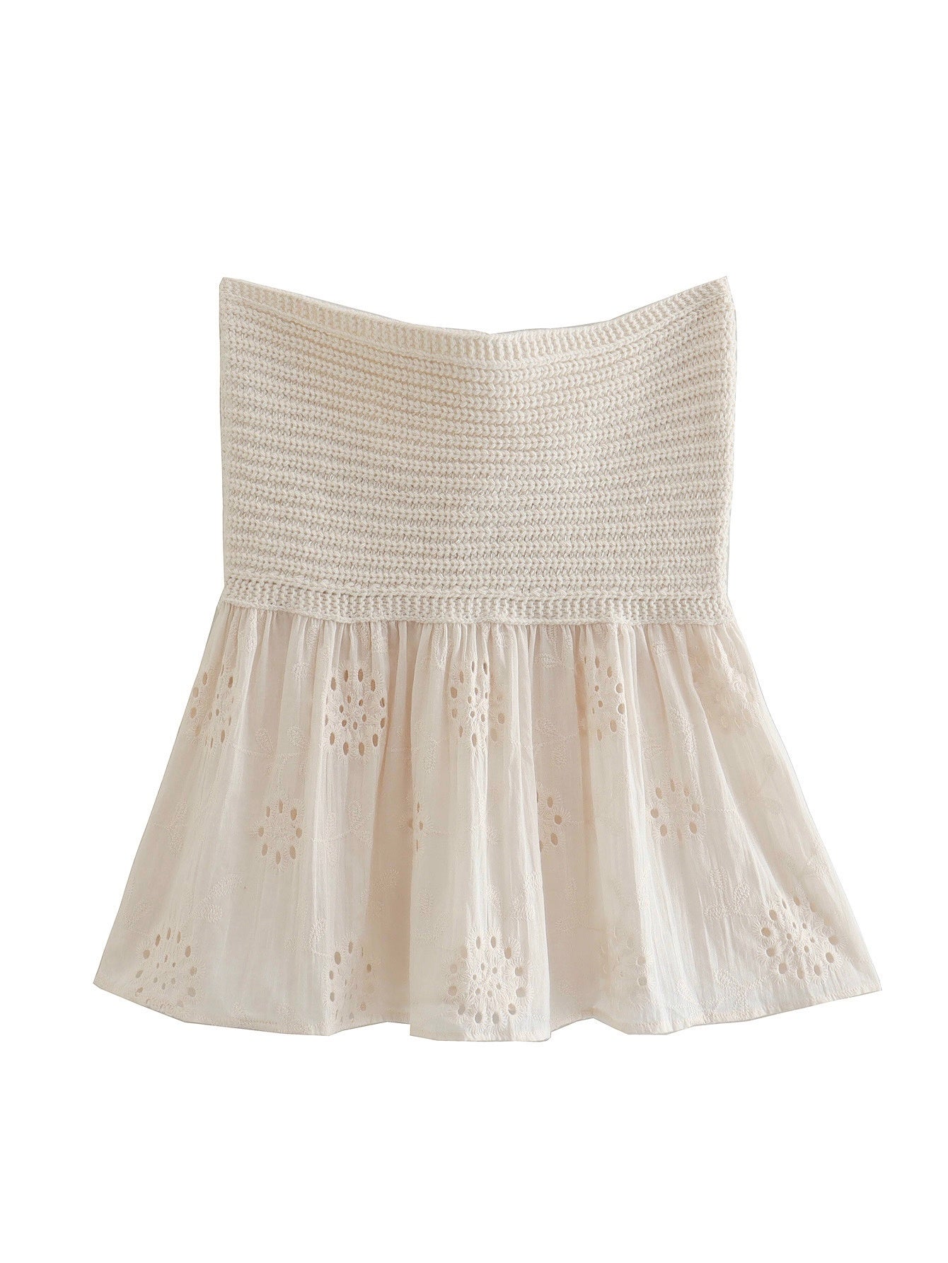 Off Shouler Strapless Bowknot Hollow Out Sexy Tube Knitted Cotton Crop
