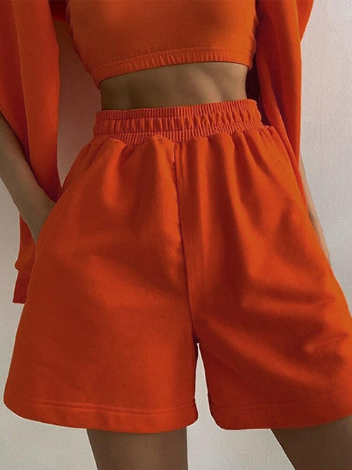Green Casual Women's Shorts Sports High Waist Pocket Solid Sweatpants