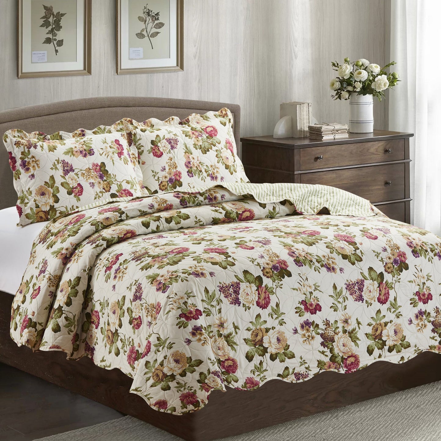 Jennifer 3 Piece Quilt Set - Green