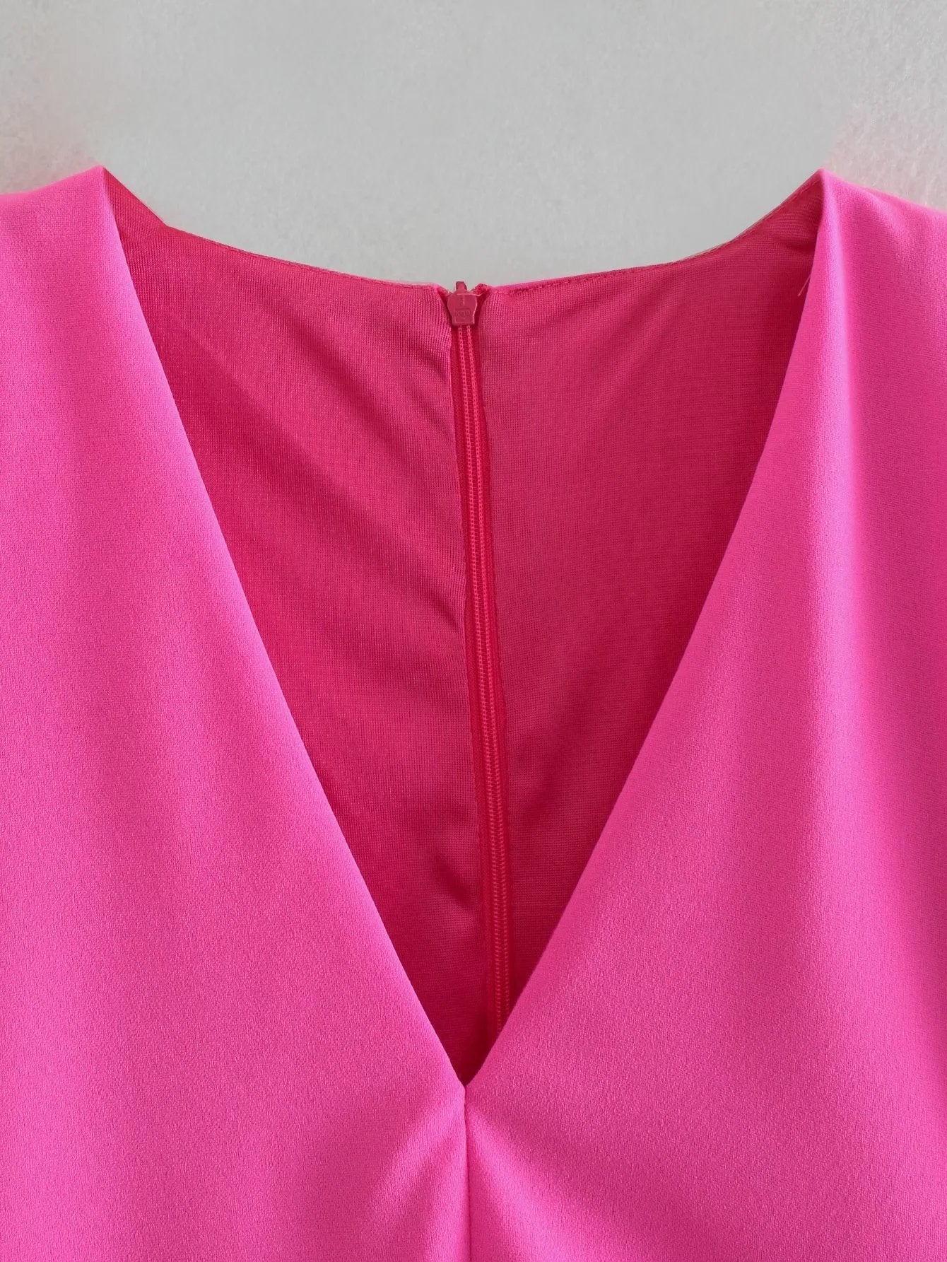 Back Zipper Rose Red Long Sleeve Skinny Bodysuit