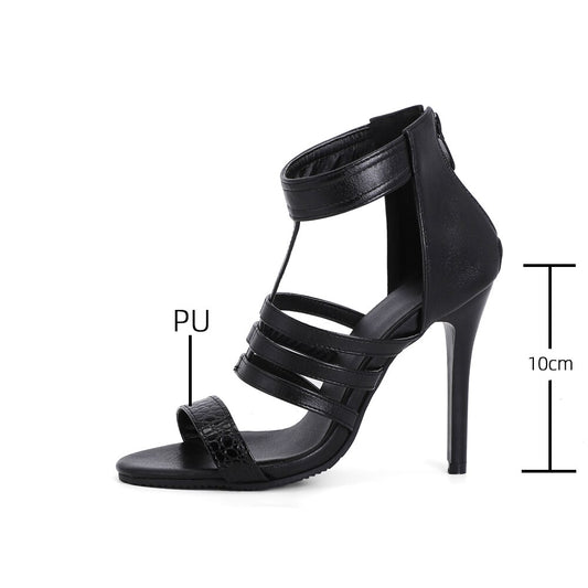 PU Leather Rome Sandals Fashion Thin High Heel Party Female Shoes