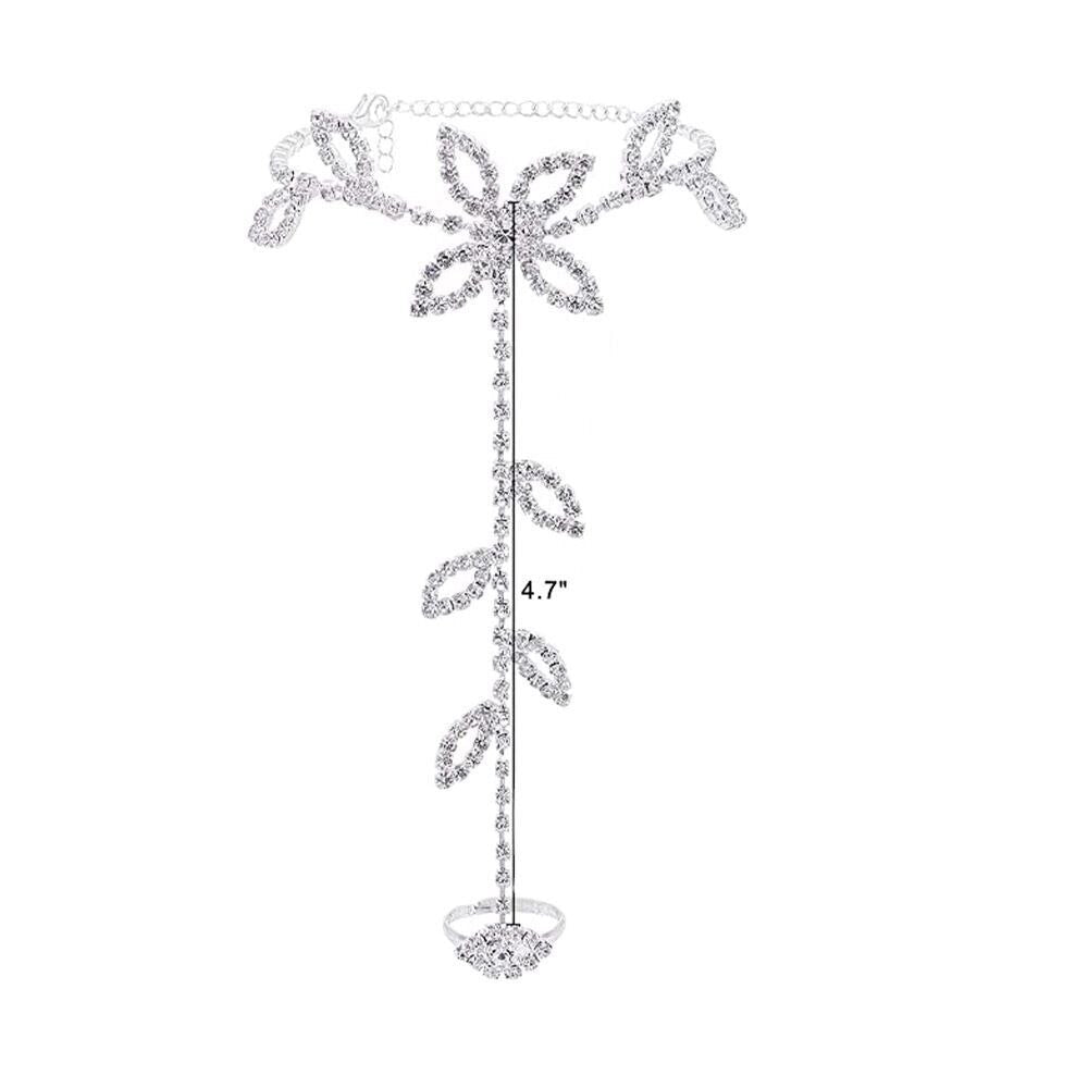 Beach Wedding Jewelry Anklet with Rhinestone Toe Ring Leaf Bridal Toe