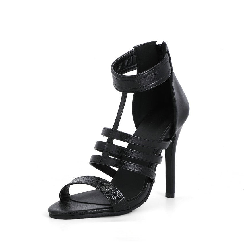 PU Leather Rome Sandals Fashion Thin High Heel Party Female Shoes