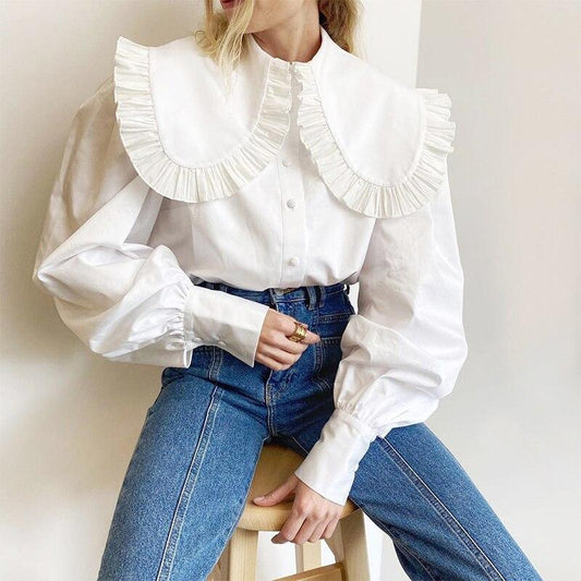 Casual Retro Ruffle Big Turn-down Collar Kawaii Blouse