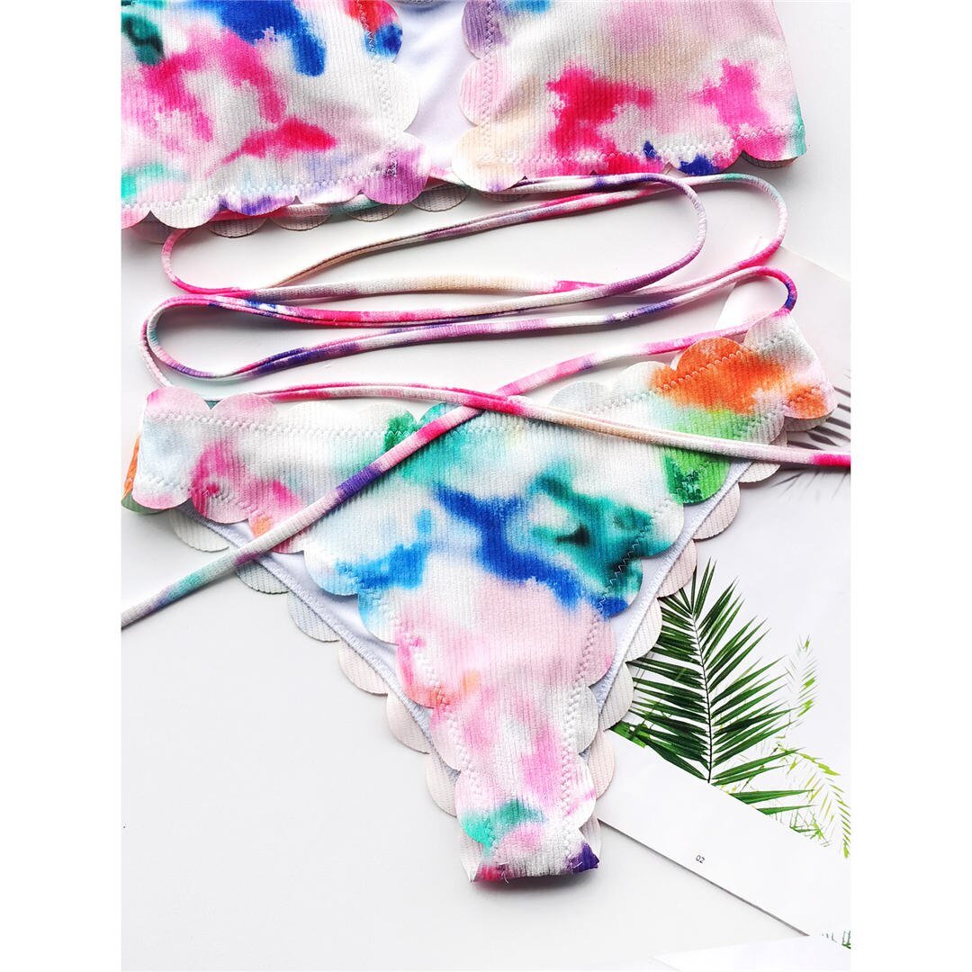 Printed Scalloped Bikini Female Swimsuit