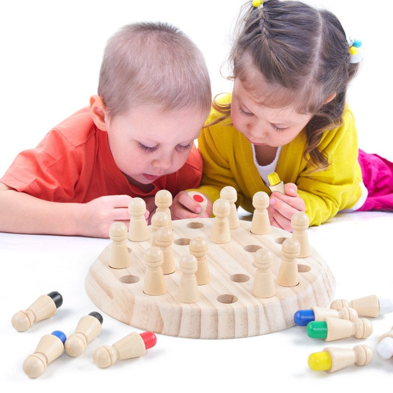 Kids Wooden Memory Match Stick Chess Fun Color Game Board Puzzles