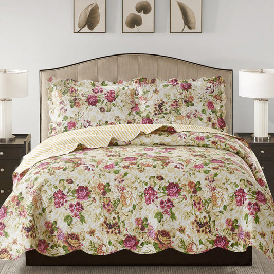 Jennifer 3 Piece Quilt Set - Ivory