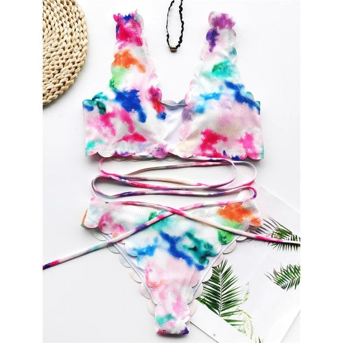 Printed Scalloped Bikini Female Swimsuit