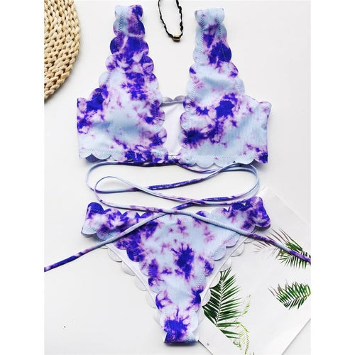 Printed Scalloped Bikini Female Swimsuit