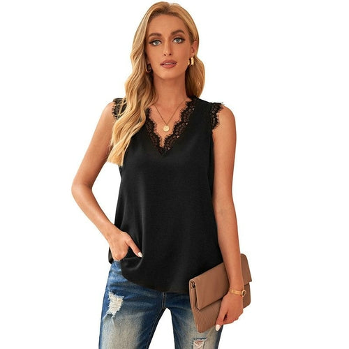 Women Summer Sexy Basic Lace Camisole Summer Knit Tank Top V Neck