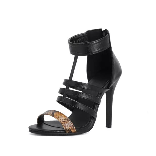 PU Leather Rome Sandals Fashion Thin High Heel Party Female Shoes