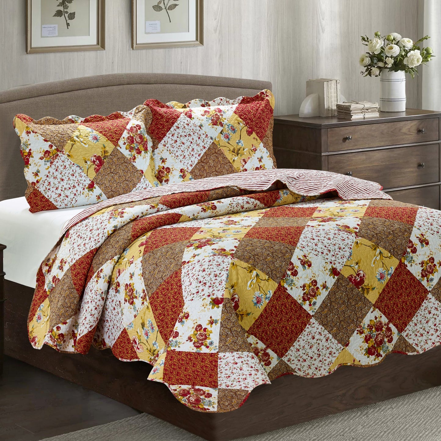Suzy 3 Piece Quilt Set - Rust