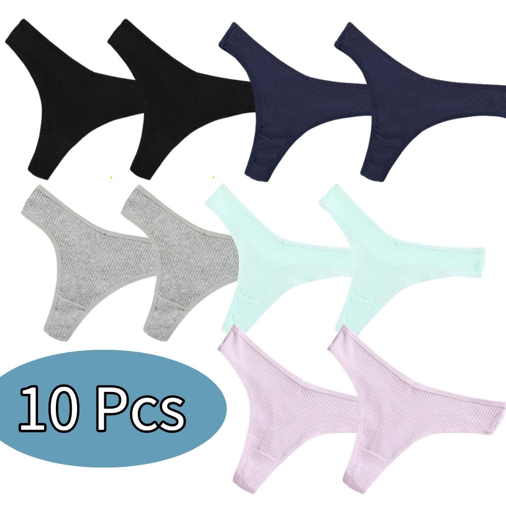 Sexy Women Panties 10 Color Cotton Thongs 5/10PCS Lots Low Rise Female Underwear G String Thong Women Bikini Lenceria Femenina