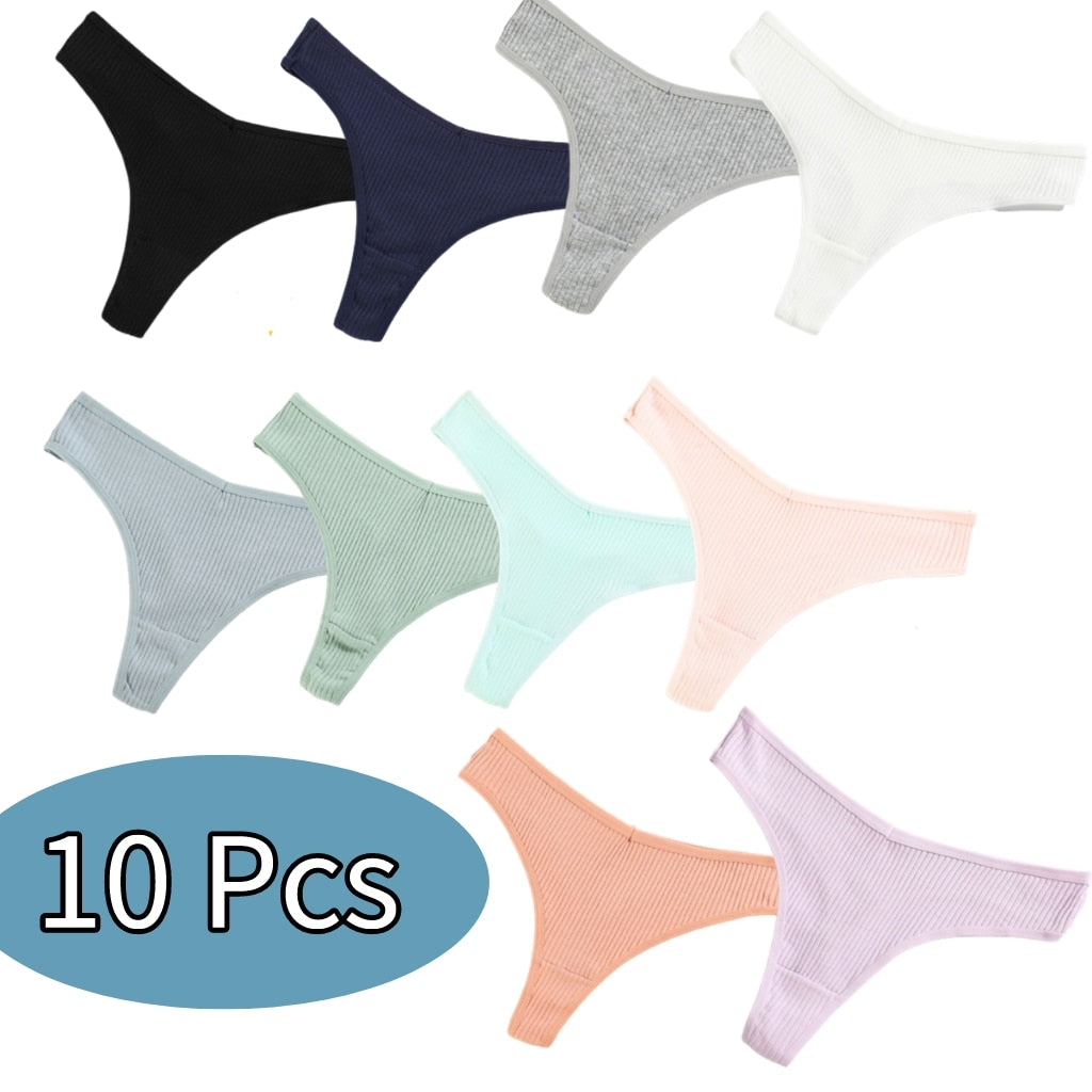 Sexy Women Panties 10 Color Cotton Thongs 5/10PCS Lots Low Rise Female Underwear G String Thong Women Bikini Lenceria Femenina