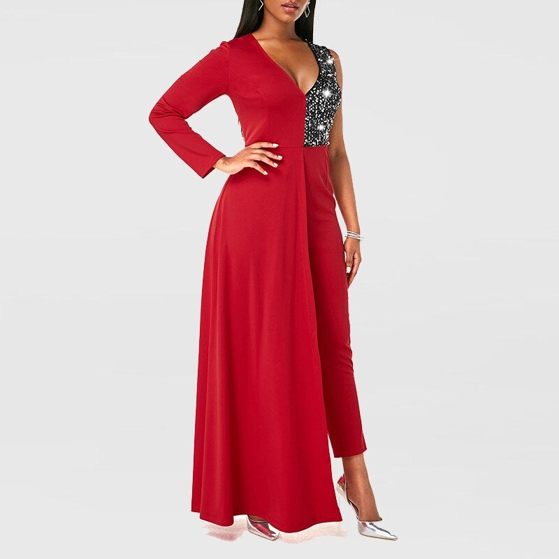 Sexy V Neck Slim Office Lady Playsuit Overalls Women Jumpsuit