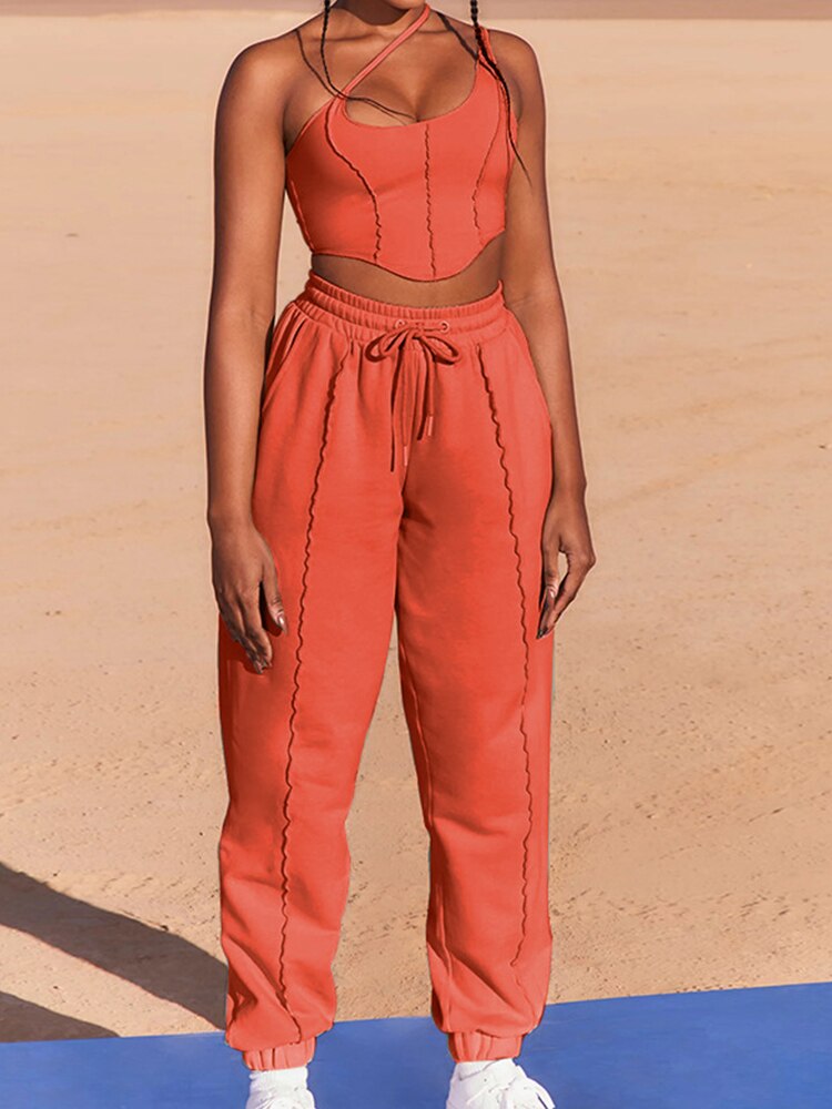 Women Sleeveless Tank Vest+Elastic Waist Long Pants Outfit