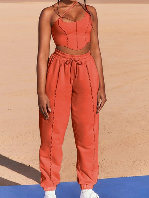 Women Sleeveless Tank Vest+Elastic Waist Long Pants Outfit