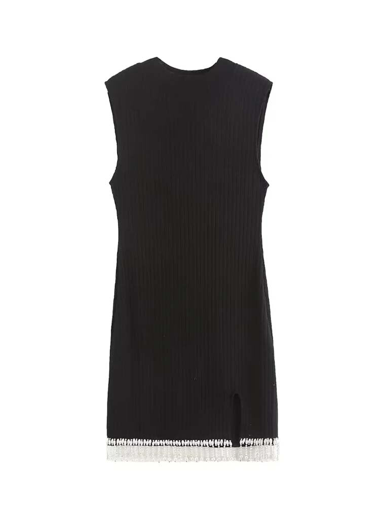 Sleeveless Pearl Knit Short Dress