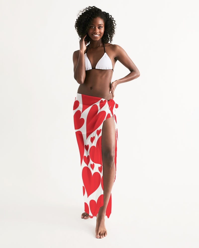 Uniquely You Womens Wrap Sarong - Casual / Swimwear / Love Red Hearts