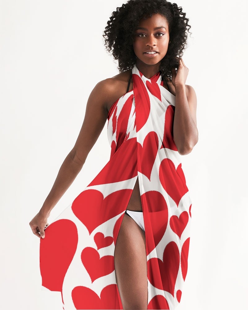 Uniquely You Womens Wrap Sarong - Casual / Swimwear / Love Red Hearts