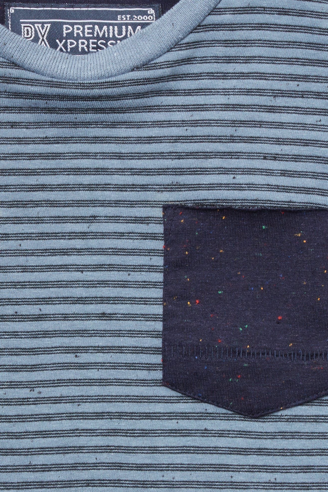 Blue Stripe Pocket Tee with Contrast Pocket