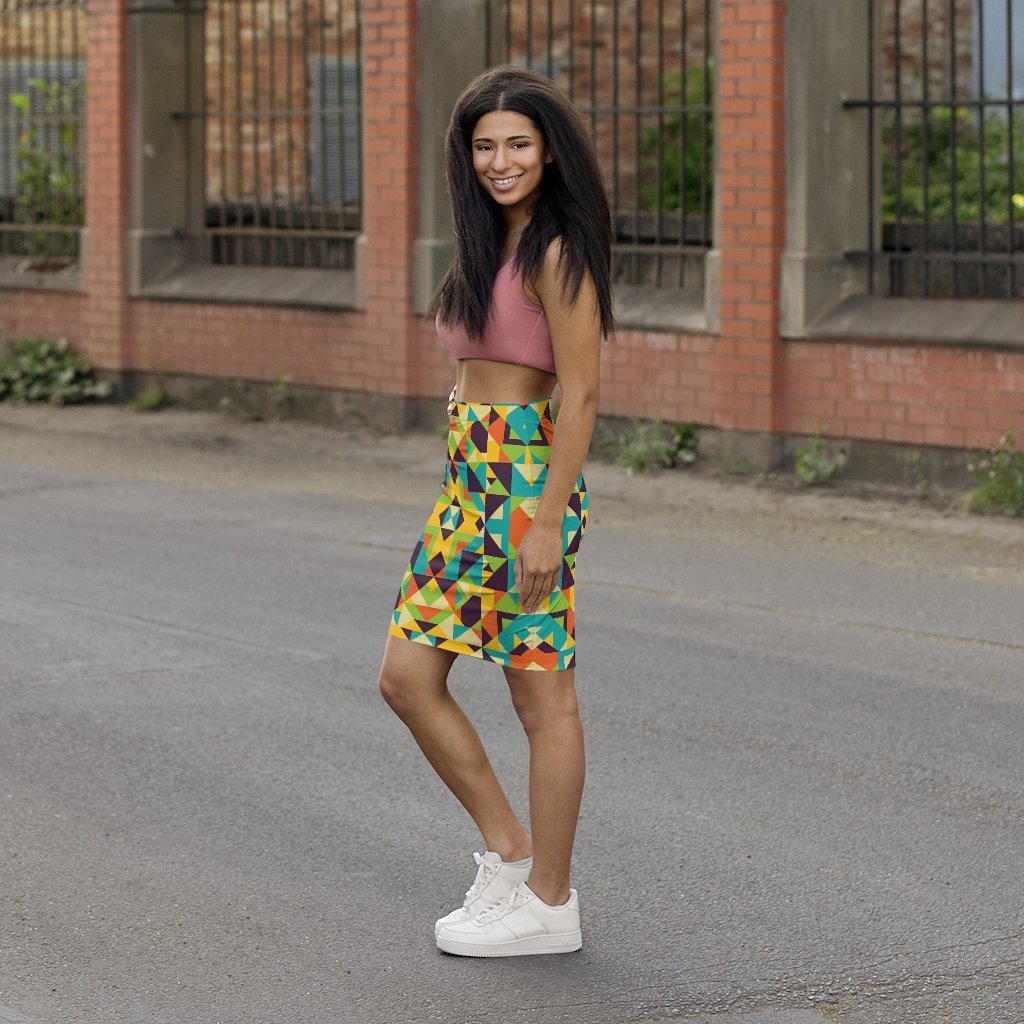 Uniquely You Womens Skirt / Yellow Multicolor Geometric Style Skirt
