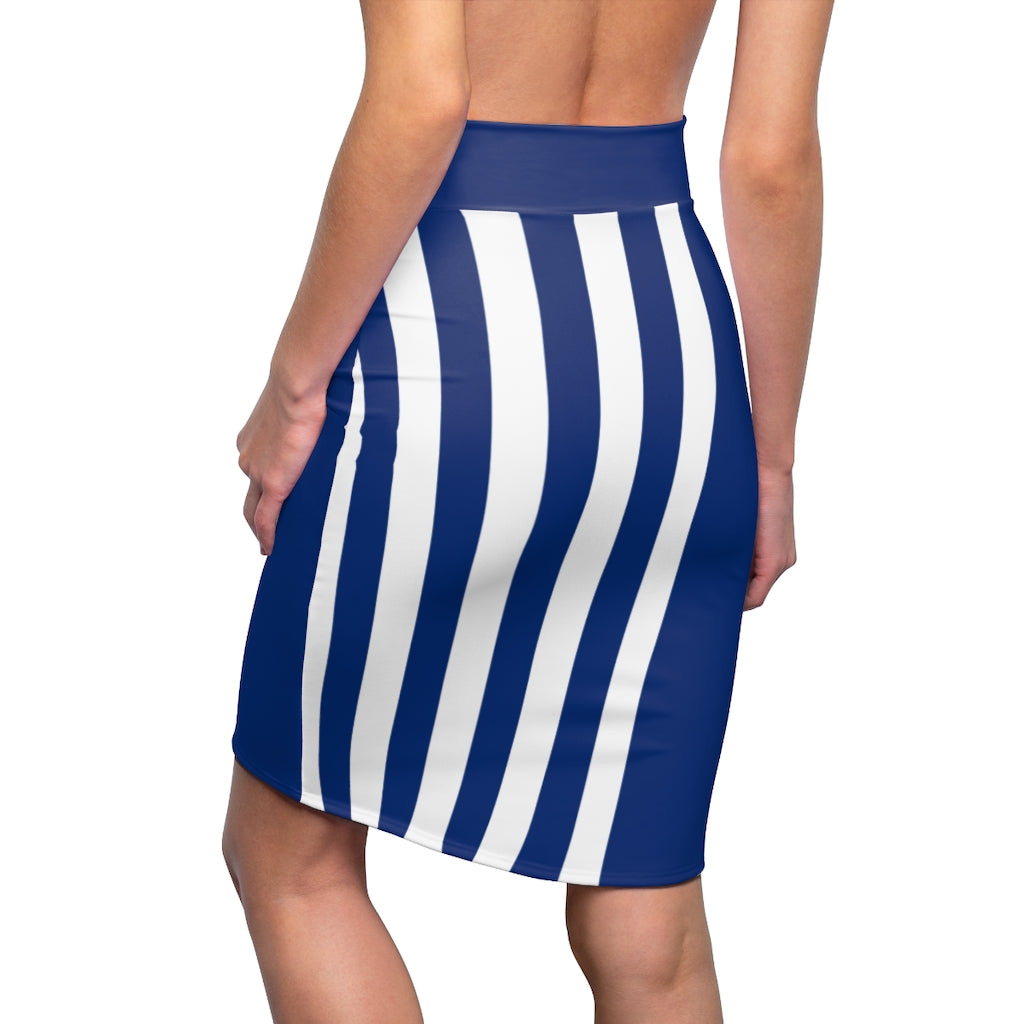 Uniquely You Womens Pencil Skirt Blue/White Stripe - Stretch Mini -