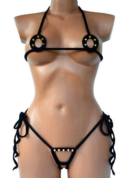 Nuna Extreme Crotchless Bikini Set Black Sexy Crotch Less Bikini