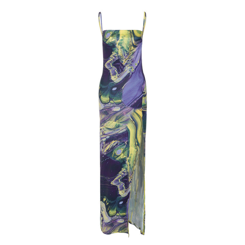 Split Backless Suspender Dress