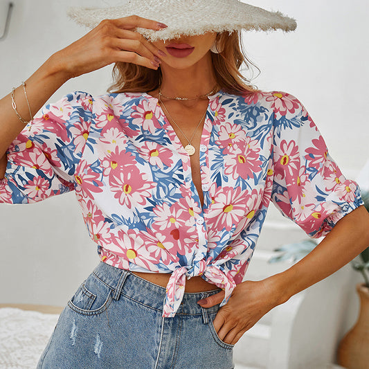 Single Breasted Cardigan Bow High Waist Casual Shirt