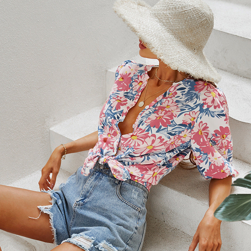Single Breasted Cardigan Bow High Waist Casual Shirt