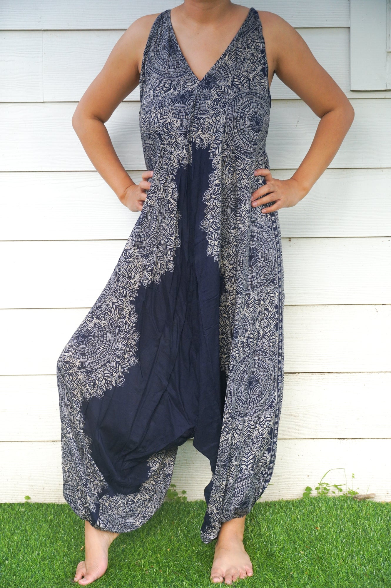 Blue Lotus Boho Jumpsuit, Hippie Rompers