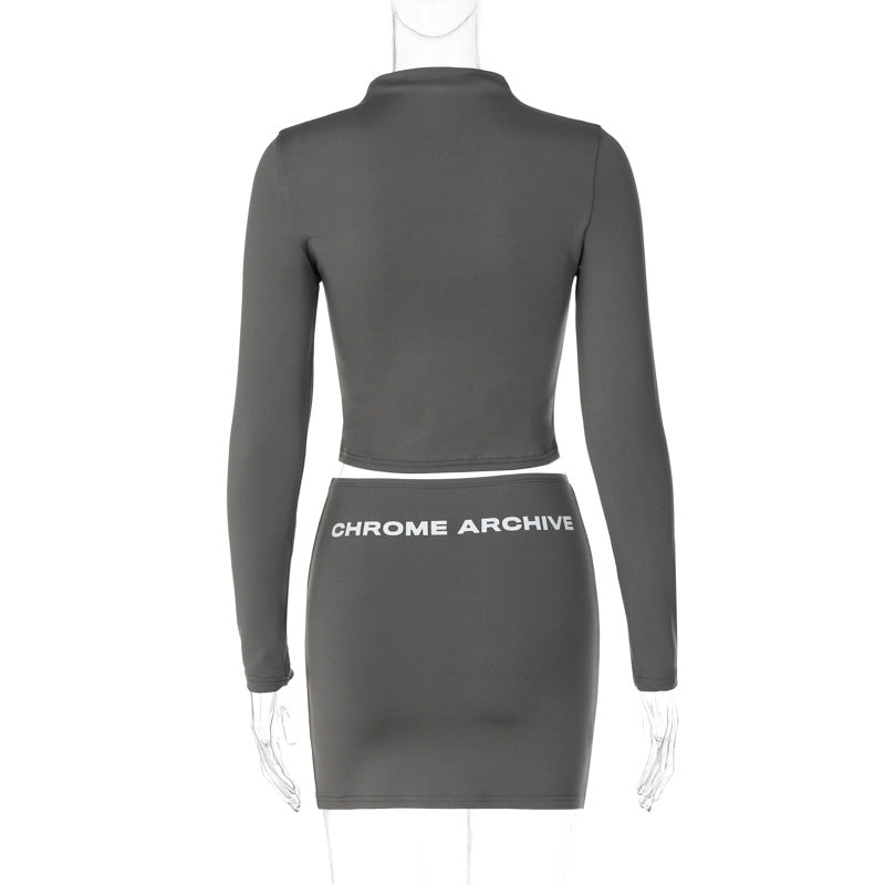 Printed Long Sleeve Top Sexy Skirts 2 Piece
