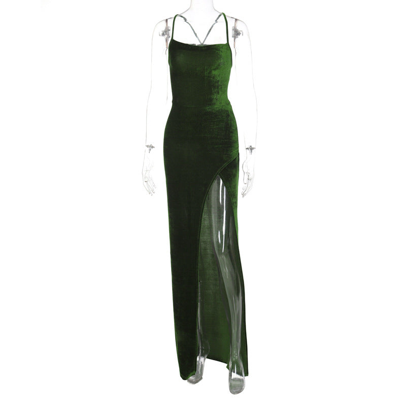 Backless Lace Up Split Dress