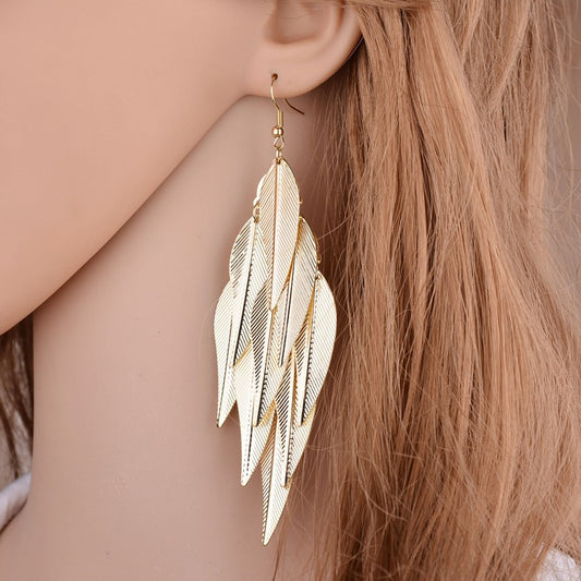Multi Layer Willow Leaf Spear Earrings