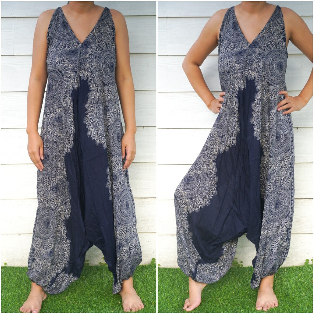 Blue Lotus Boho Jumpsuit, Hippie Rompers