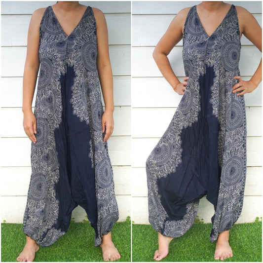 Blue Lotus Boho Jumpsuit, Hippie Rompers