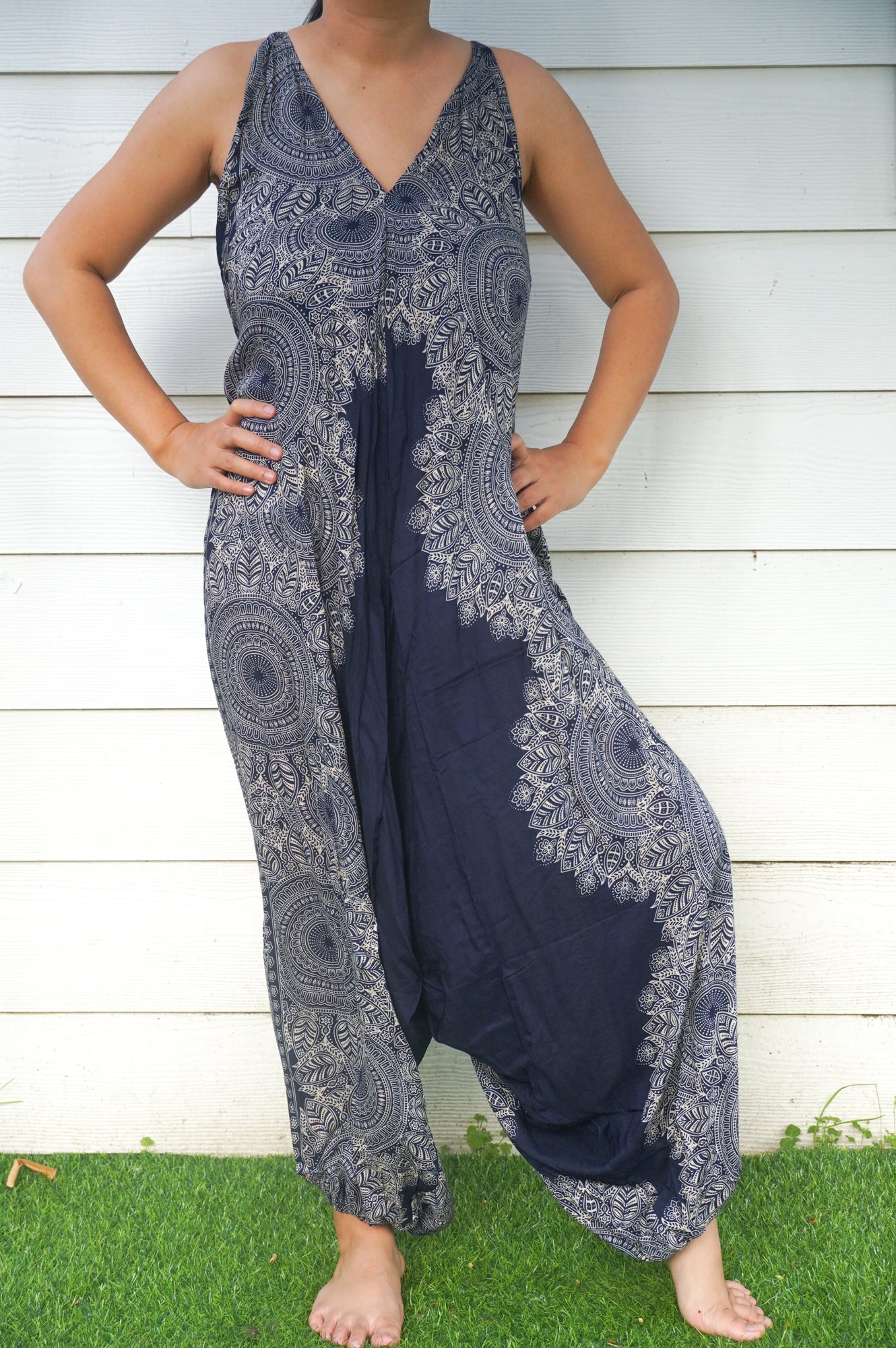 Blue Lotus Boho Jumpsuit, Hippie Rompers
