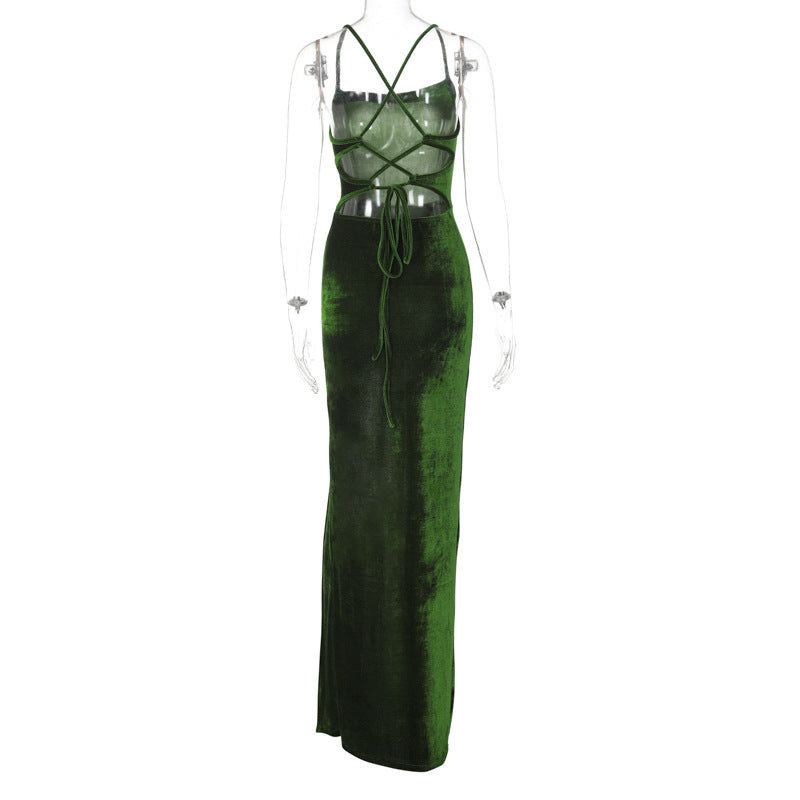 Backless Lace Up Split Dress